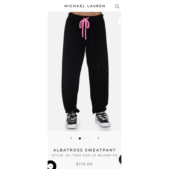 Michael Lauren Wm ALBATROSS SWEATPANT Sz L Terry Black Neon Pink 100% Cotton NWT - Picture 6 of 14